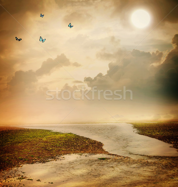 Papillons lune Fantasy paysage sépia [[stock_photo]] © Melpomene