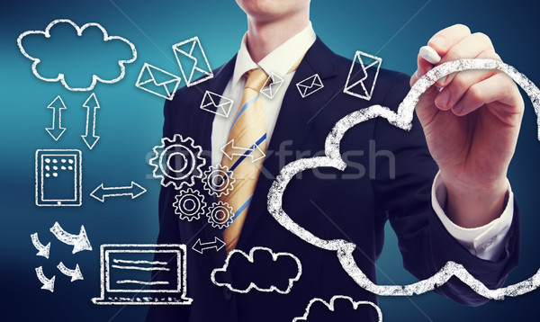Konnektivitás felhő alapú technológia üzletember férfi üzletember hálózat Stock fotó © Melpomene