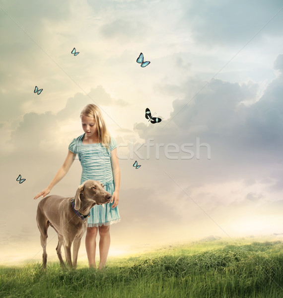 Young Girl with Her Dog Stock photo © Melpomene