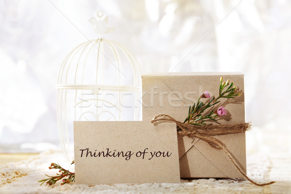 Thinking of you, hand crafted card and present box  Stock photo © Melpomene
