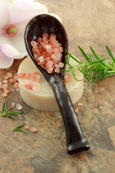 Pink bath salt and magnolia Stock photo © Melpomene