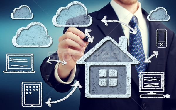 Cloud Computing home blau Business Wolken Stift Stock foto © Melpomene
