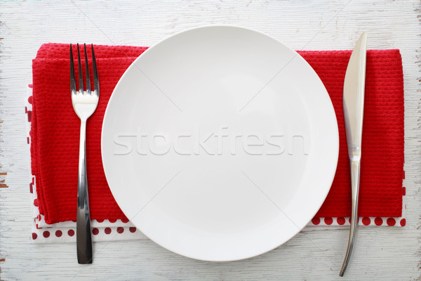 White plate with fork and knife Stock photo © Melpomene