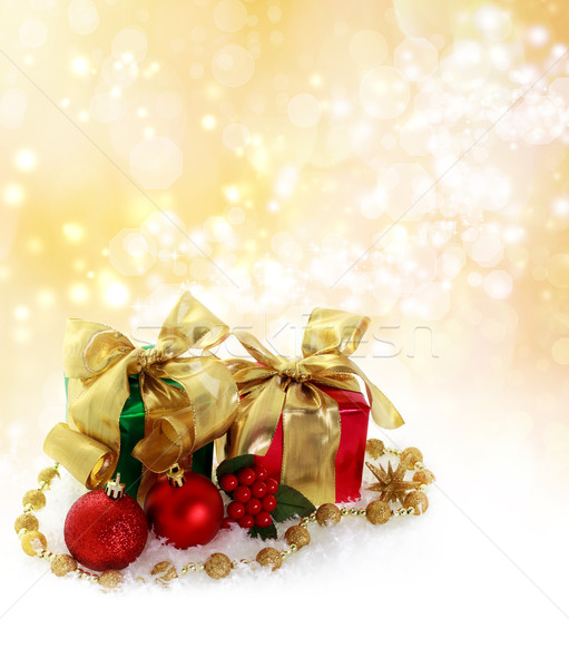 Stok fotoğraf: Noel · hediye · kutuları · kırmızı · yeşil · hediyeler · altın