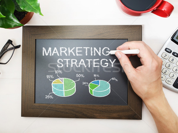 Stock photo: Marketing strategy sketched on a black chalkboard