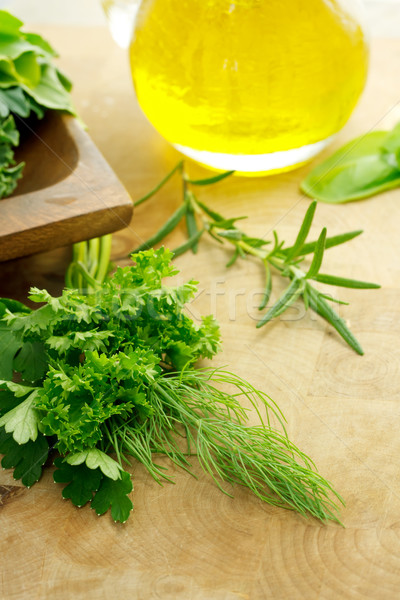 Herbs and olive oil Stock photo © Melpomene
