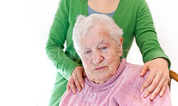 Stockfoto: Senior · jonge · vrouw · samen · witte · handen · hand