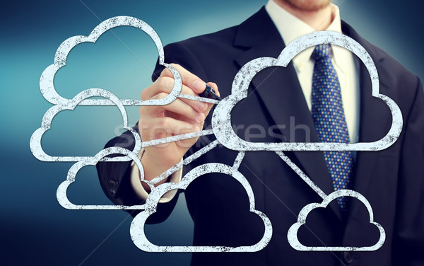 Stock photo: Cloud flow chart with businessman