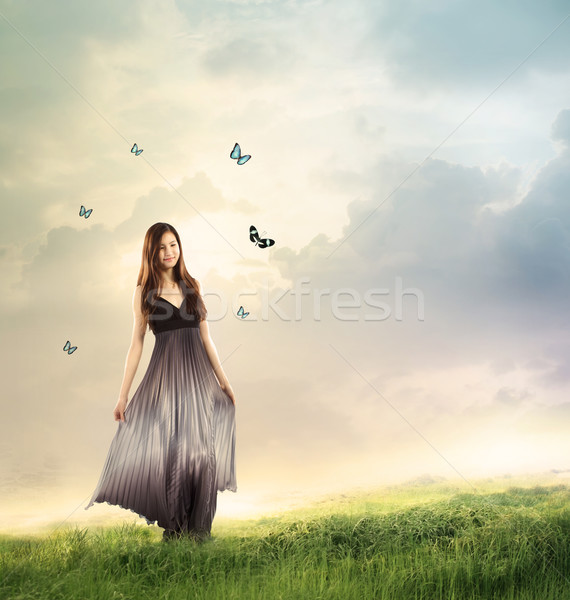 Foto stock: Hermosa · paisaje · plata · vestido