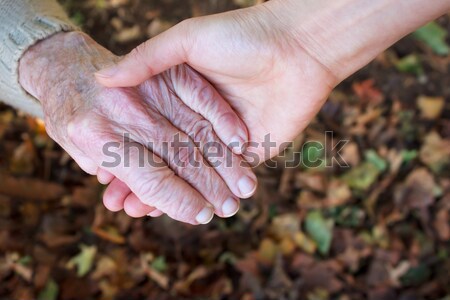 Jonge senior holding handen najaar handen hand Stockfoto © Melpomene