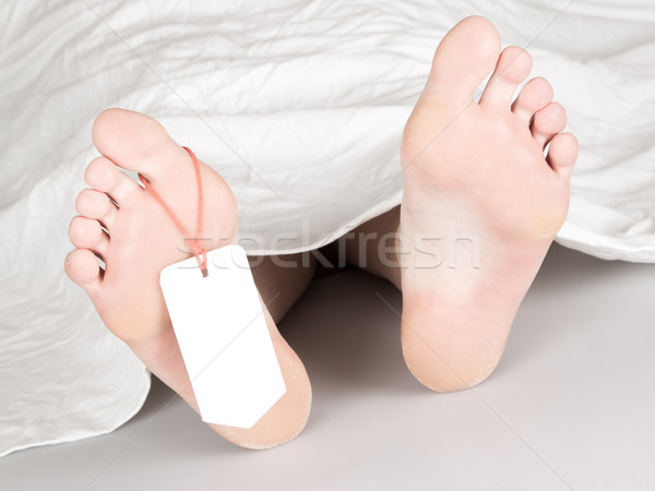 Cadáver dedo del pie etiqueta blanco hoja mujer Foto stock © michaklootwijk