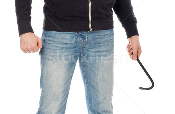 Crime concept. Criminal in hood with crowbar in hand Stock photo © michaklootwijk