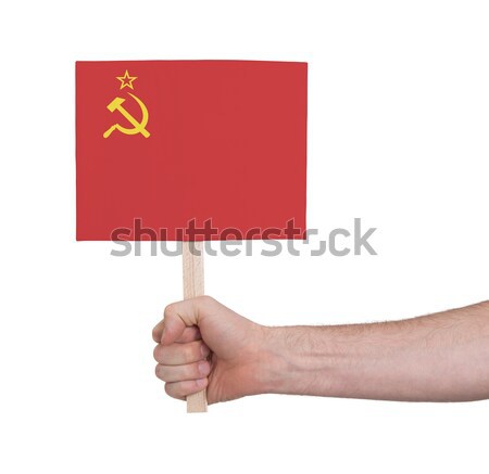 Stock photo: Hand holding small card - Flag of Isle of man