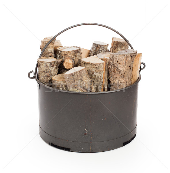 Metaal mand brandhout geïsoleerd witte boom Stockfoto © michaklootwijk