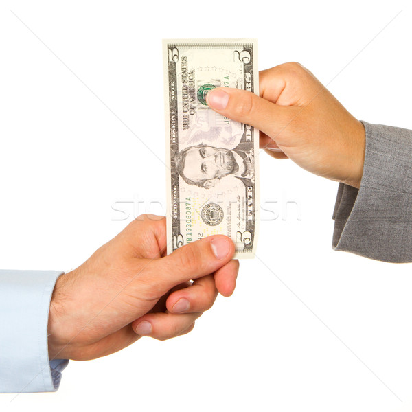 передача деньги человека женщину изолированный белый Сток-фото © michaklootwijk