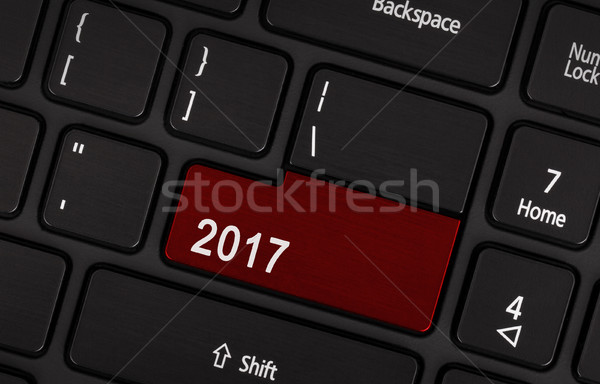 Text buton an nou fericit tehnologie tastatură semna Imagine de stoc © michaklootwijk