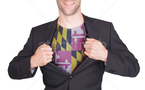 Businessman opening suit to reveal shirt with state flag Stock photo © michaklootwijk