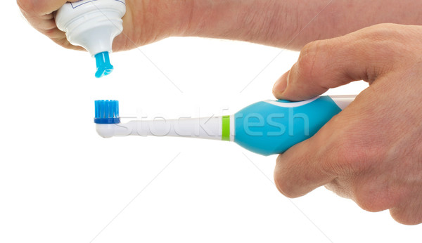 電気 歯ブラシ 孤立した 白 背景 青 ストックフォト © michaklootwijk