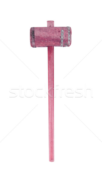 Stock photo: Very old wooden hammer isolated, red