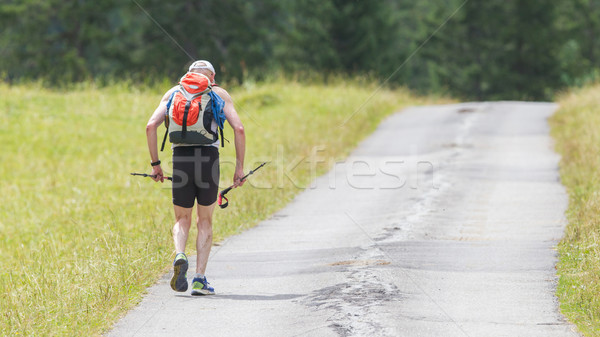 Senior wandelaar bergen Zwitserland natuur landschap Stockfoto © michaklootwijk