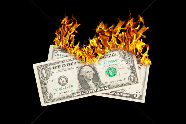 сжигание деньги огня изолированный черный Сток-фото © michaklootwijk