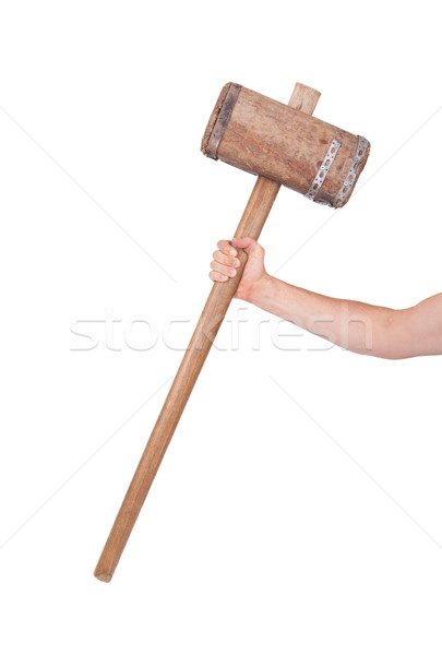 Man with very old wooden hammer isolated  Stock photo © michaklootwijk