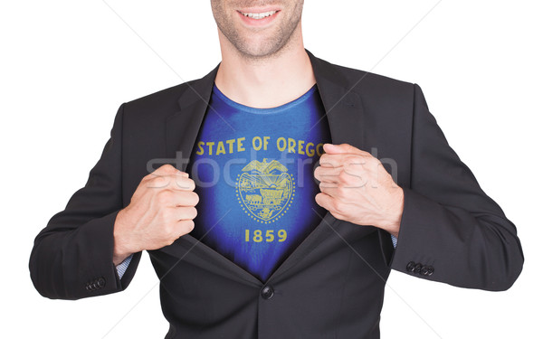 Сток-фото: бизнесмен · открытие · костюм · рубашку · флаг · США