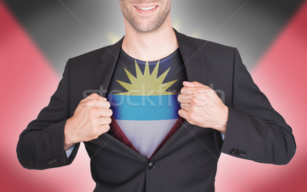 Stockfoto: Zakenman · opening · pak · shirt · vlag · man