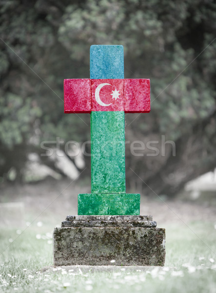 Stock fotó: Sírkő · temető · Azerbajdzsán · öreg · viharvert · zászló