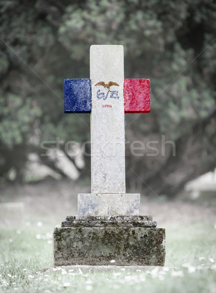 Mezar taşı mezarlık Iowa eski yıpranmış bayrak Stok fotoğraf © michaklootwijk