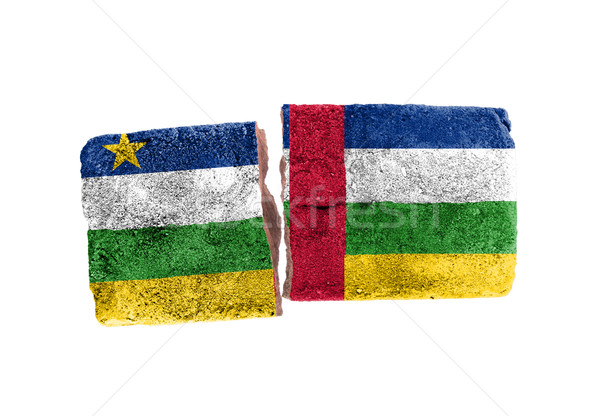 Foto stock: áspero · quebrado · tijolo · isolado · branco · bandeira