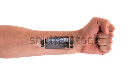 Stock photo: Robot - Insert the battery in the arm