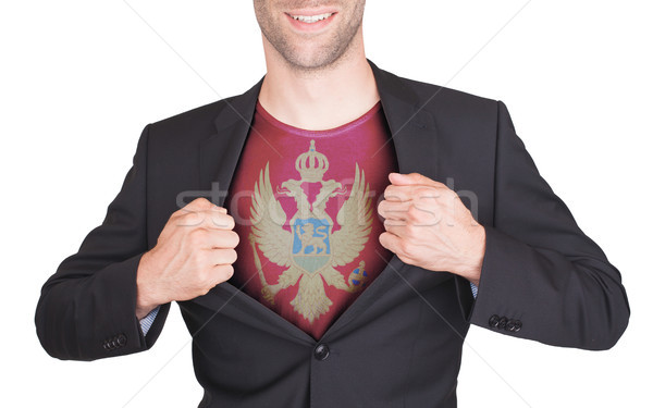 Geschäftsmann Öffnen Anzug Shirt Flagge Montenegro Stock foto © michaklootwijk
