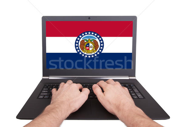 Handen werken laptop Missouri tonen scherm Stockfoto © michaklootwijk