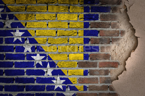 Dunkel Backsteinmauer Gips Bosnien-Herzegowina Textur Flagge Stock foto © michaklootwijk