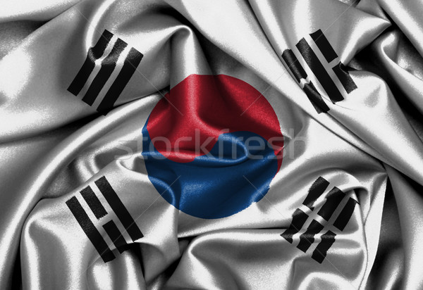 Satijn vlag geven Zuid-Korea achtergrond Stockfoto © michaklootwijk