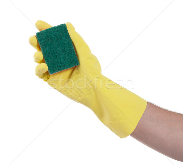 Mans hand in rubber glove with sponge isolated Stock photo © michaklootwijk
