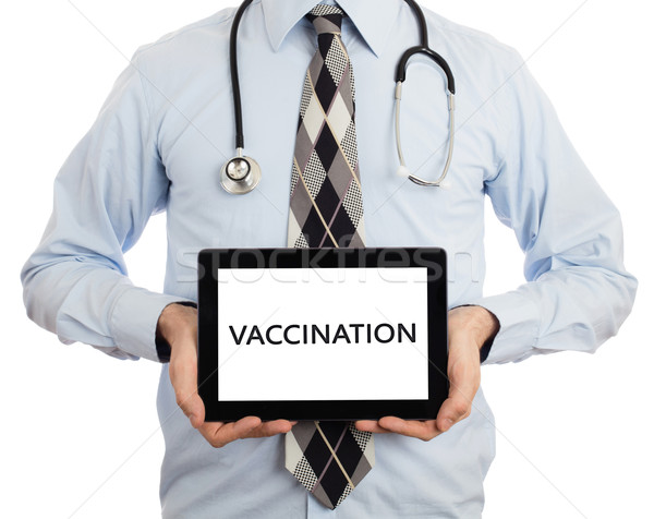 Stockfoto: Arts · tablet · vaccinatie · geïsoleerd · witte