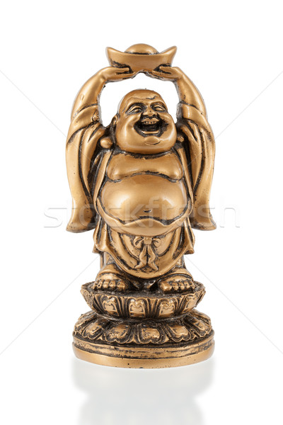 Mic fericit Buddha în picioare izolat alb Imagine de stoc © michaklootwijk