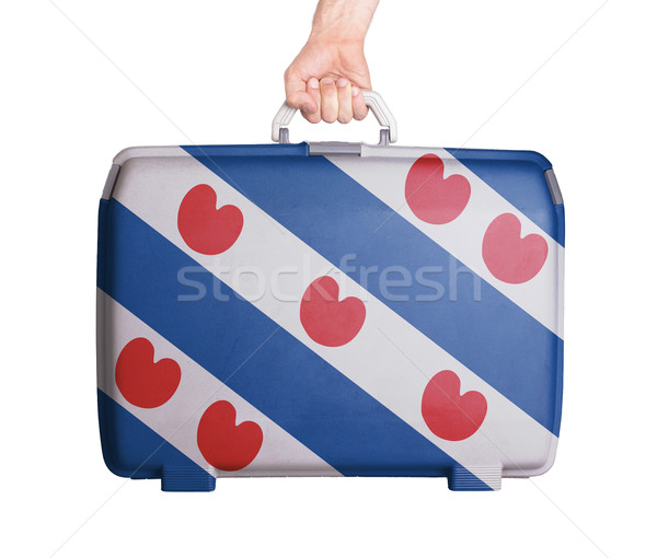 Gebruikt plastic koffer afgedrukt vlag Stockfoto © michaklootwijk