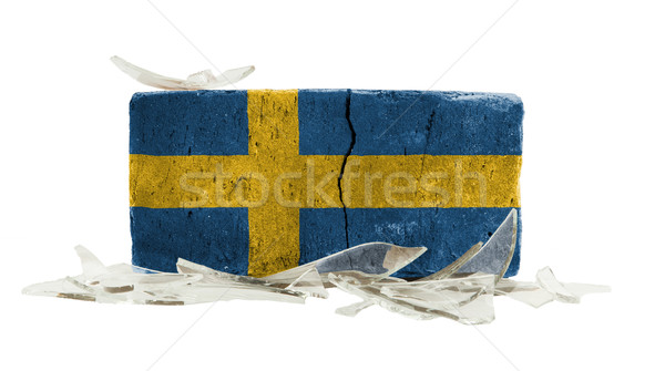 Ziegel Glasscherben Gewalt Flagge Schweden Wand Stock foto © michaklootwijk