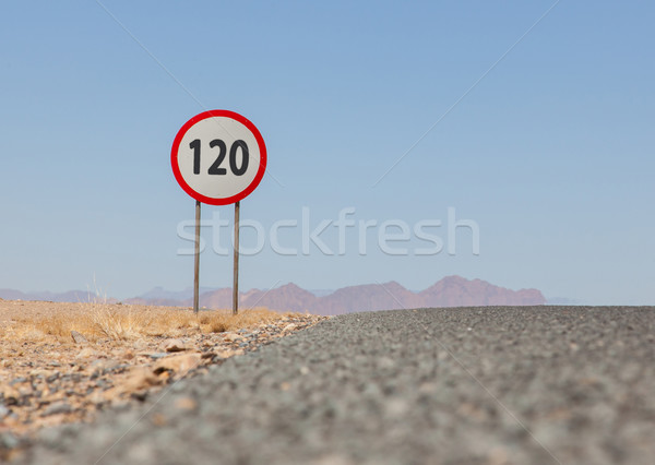 Hız limiti imzalamak çöl yol Namibya kırmızı Stok fotoğraf © michaklootwijk