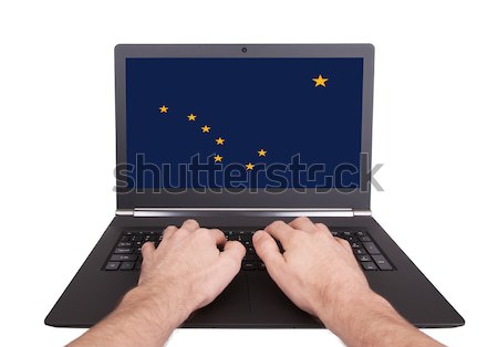Handen werken laptop tonen scherm vlag Stockfoto © michaklootwijk