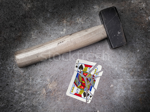 Stockfoto: Hamer · gebroken · kaart · spades · vintage · kijken