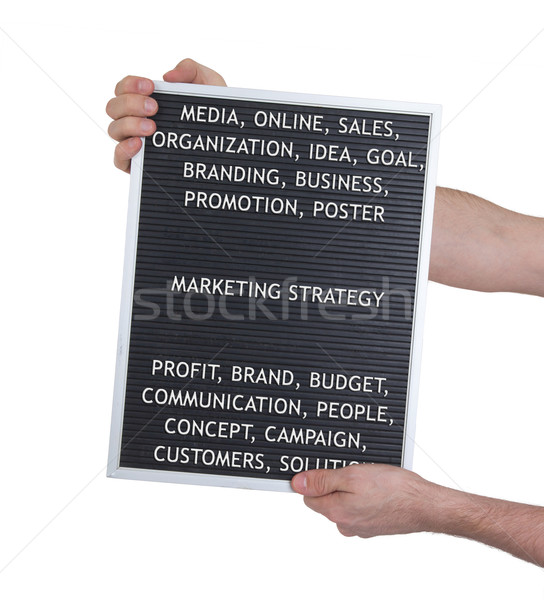 Stock photo: Marketing strategy concept in plastic letters on very old menu b