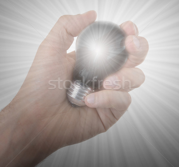 Stock fotó: Kéz · tart · villanykörte · izolált · fehér · üzlet