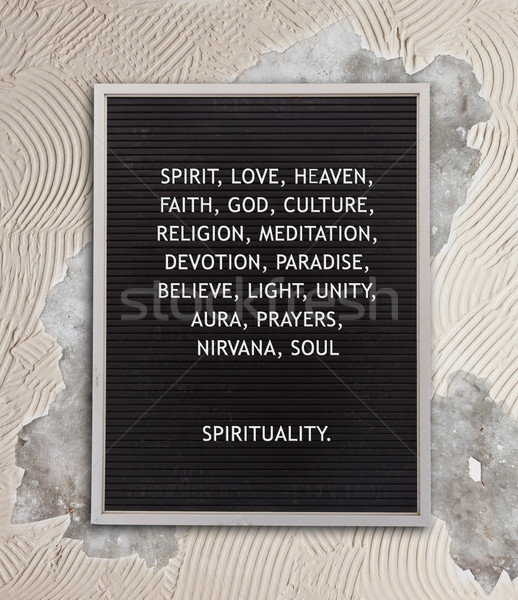 Spiritualità plastica lettere vecchio menu bordo Foto d'archivio © michaklootwijk