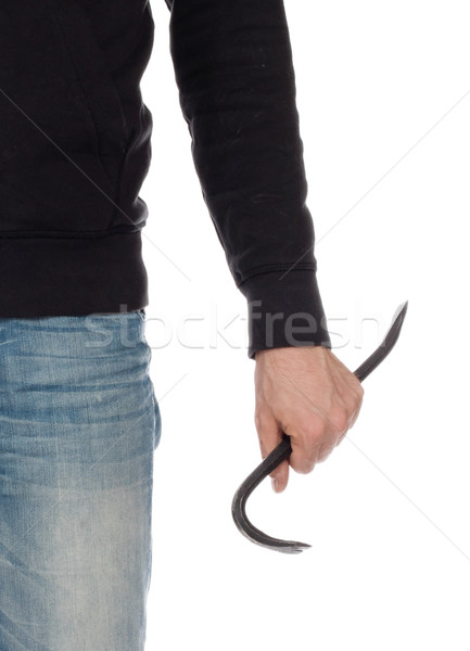 Crime concept. Criminal in hood with crowbar in hand Stock photo © michaklootwijk