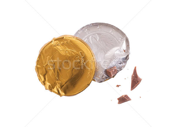 Stock photo: Euro currency, chocolate coins isolated on white