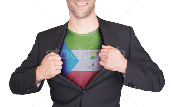 Stock foto: Geschäftsmann · Öffnen · Anzug · Shirt · Flagge · Äquatorial-Guinea